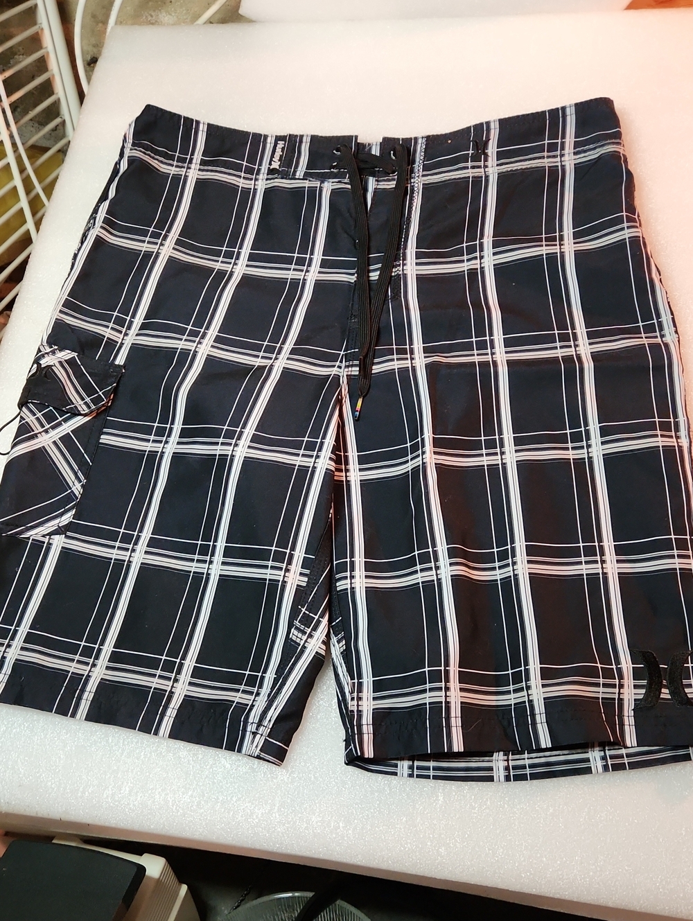 Hurley Black and White Grid Board Shorts